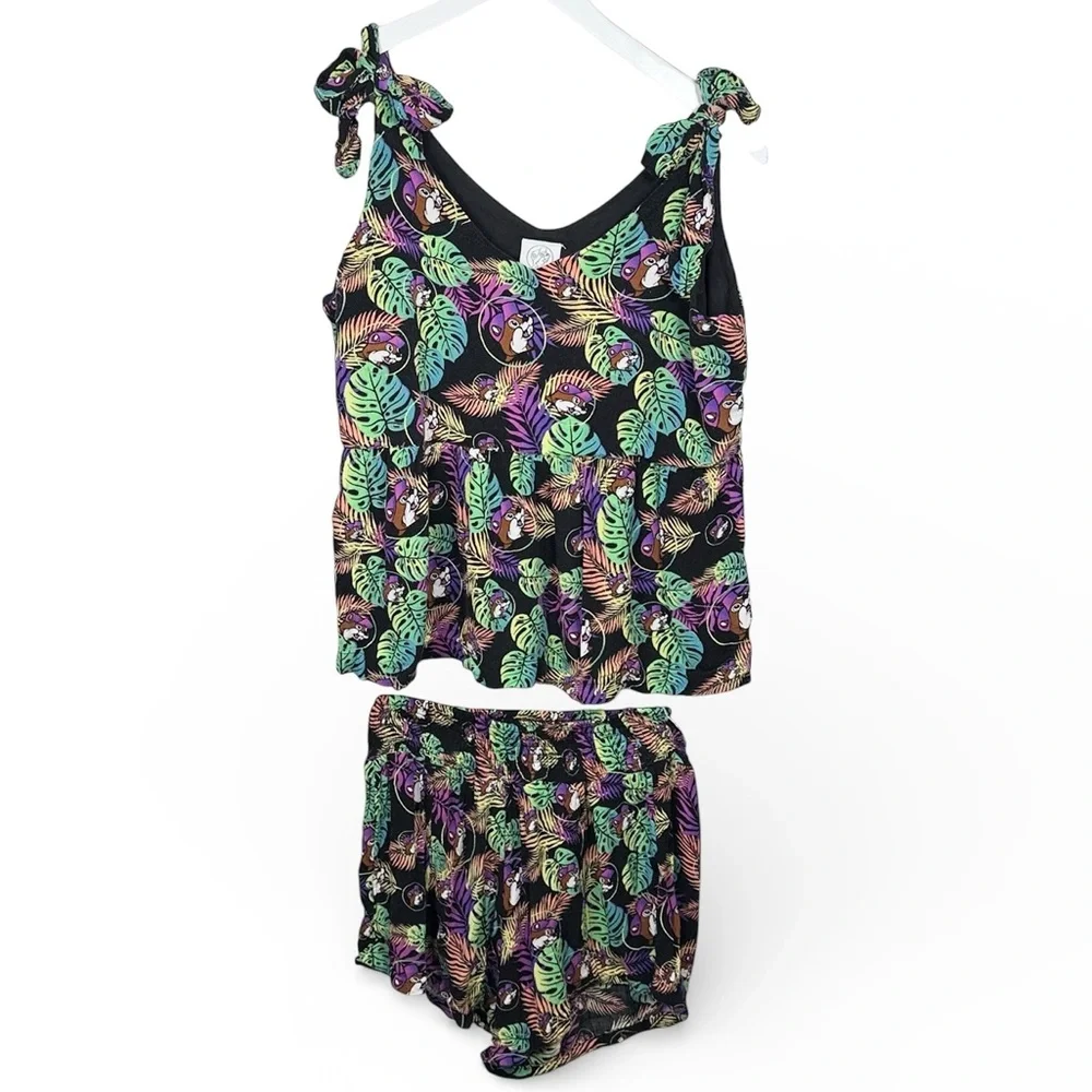 Bucee’s Women’s 2-Piece Short Tank Set in Flounce Palm Print W2209 Sz M